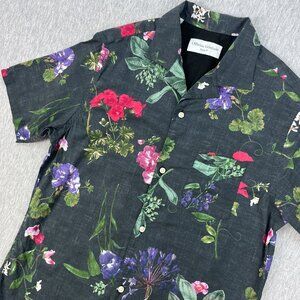 Officine General Shirt Mens S Gray Floral Tropic Camp Collar Lightweight Cotton
